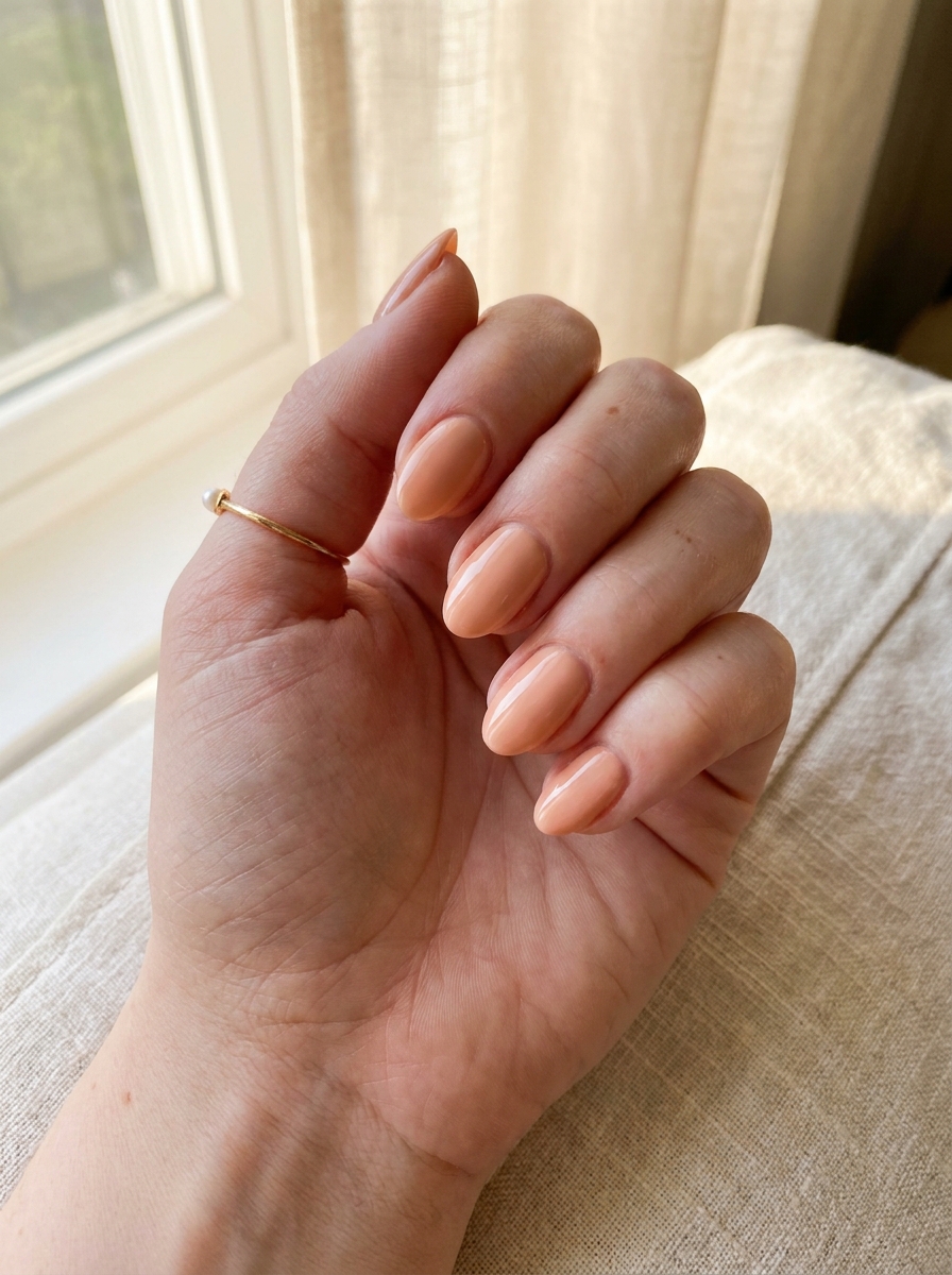Peach Nude Summer Nails als Nägel Inspiration Sommer Schlicht Inspiration 2026